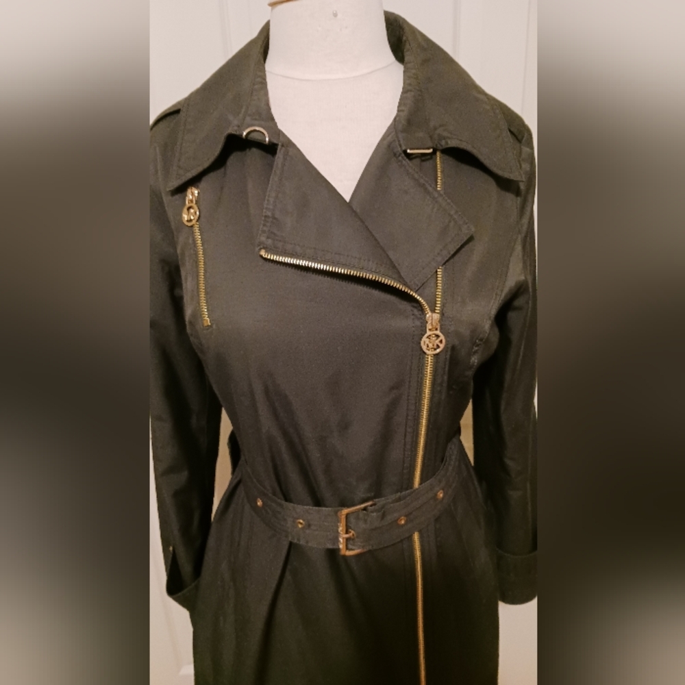Michael Kors Medium Stylish Rain Jacket With Belt Black Womans - Picture 2 of 11